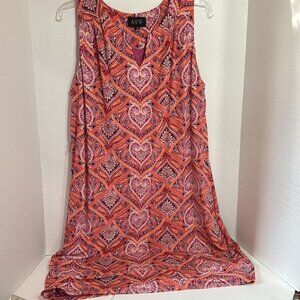 AUW sleeveless paisley heart print dress purple and orange size 12 feminine